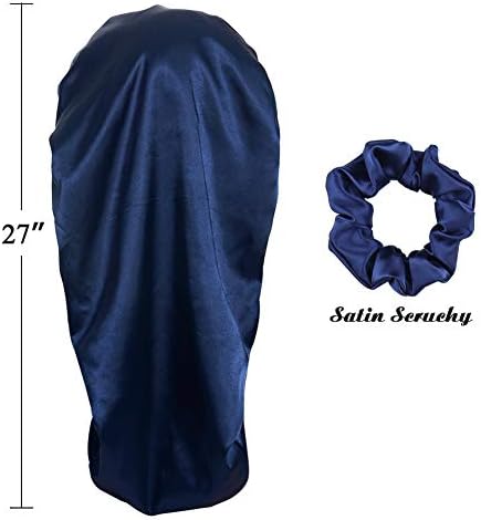 Extra Large Satin Bonnet for Curly Hair Stay on All Night Navy - Image 3
