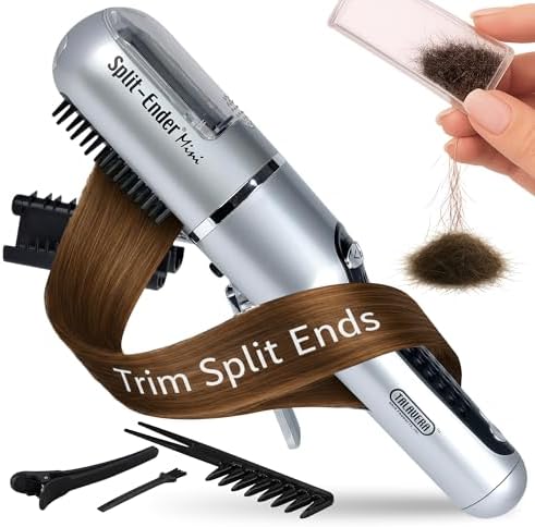 Split-Ender Mini – Original Cordless Split End Hair Trimmer for Dry, Damaged, Brittle, Frizzy, Curly or Straight Hair 3 AAA Battery Operated Hair Clipper for Home Use – Silver by Split-Ender