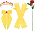 Princess Costume Accessories Crown Rose Hair Bow Yellow Gloves Kit by Uintoon