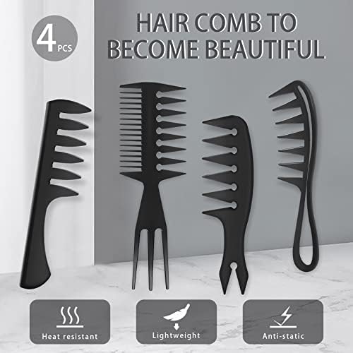 4 Pcs Styling Comb for Men Pompadour Hairstyling Wide Tooth Comb for Curly Hair Slicked Back Hair Comb for Men Saloon Professional Hairstyle - Image 3