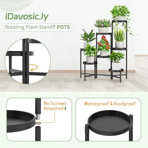 iDavosic.ly Plant Stand Indoor Outdoor, 7 Tier Metal Corner Shelf, Black - Image 4