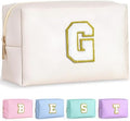 TOPEAST Travel Makeup Bag, Personalized Initial Toiletry Bag w Zipper, Cute Makeup Pouch, PU Leather Waterproof Cosmetic Bag, Birthday Gift for Daughter, Preppy Things for Girls (White G) by TOPEAST