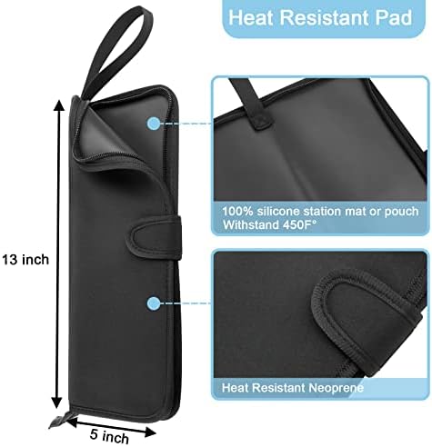 Heat Resistant Flat Iron Case, Portable Hair Straightener Pouch, Curling Iron Neoprene Cover With Silicone Mat for Hair Styling Tools 13 x 5 Inches (Black) - Image 2