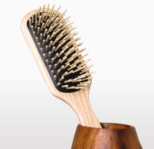 TEK | Rectangular Wooden Hair Brush Medium with Short Rounded Teeth in Natural Ash Wood, Ideal for Detangling, Styling and Daily Care of Short and Medium-Lenght Hair | 22x5.5cm | Handmade in Italy - Image 2