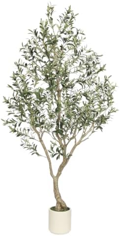 LYERSE Faux Olive Tree 7ft with Sturdy White Planter, Artificial Olive Tree by Home