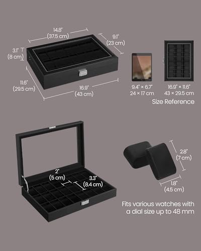 SONGMICS 24-Slot Watch Box, Watch Organizer with Glass Lid - Image 5