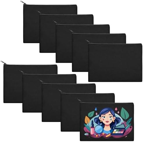 AMDAILY 10Pcs Canvas Makeup Bags Bulk, Cotton Sublimation DIY Cosmetic Bag by AMDAILY