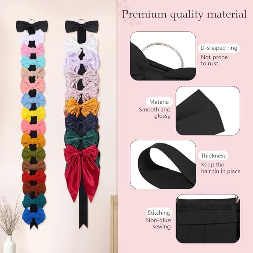 3 PCS Bow Holder for Girls Hair Bows, Ribbon Hair Clip Oraganizer Hair Barrettes Storage for Women,Wall Hanging Alligator Clip Hair Accessories Organizer Bedroom College Dorm Decor (Black-3pcs) - Image 4