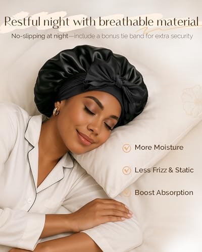 Yanibest Satin Bonnet with Tie Band, Double Layer Hair Bonnet for Women - Image 4