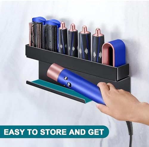 Hair Tool Organizer Wall Mount, Hair Dryer Holder for 7 in 1 Curling Iron Styler Attachment Storage, Curling Iron Holder Black, Adhesive Hair Straightener Holder for Bathroom - Image 5