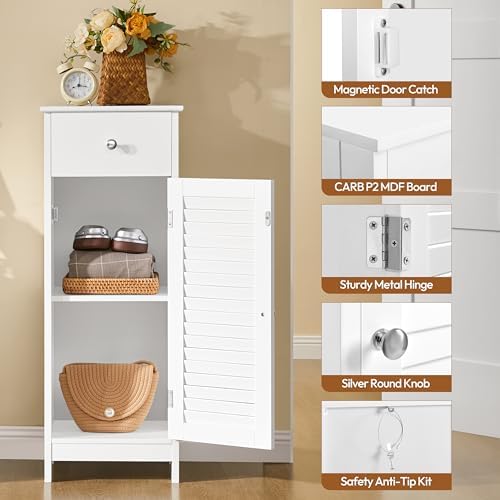 Yaheetech Small Bathroom Storage Cabinet with Drawer & Louvered Door, White - Image 5