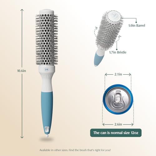 Round Brush for Blow Drying - Extra Small Ceramic Thermal Ionic Roller Brush for Sleek, Salon Blowout - Lightweight Round Hair Brush for Precise Styling and Manageable Hair (Bristle 1.7in, Barrel 1in) - Image 2