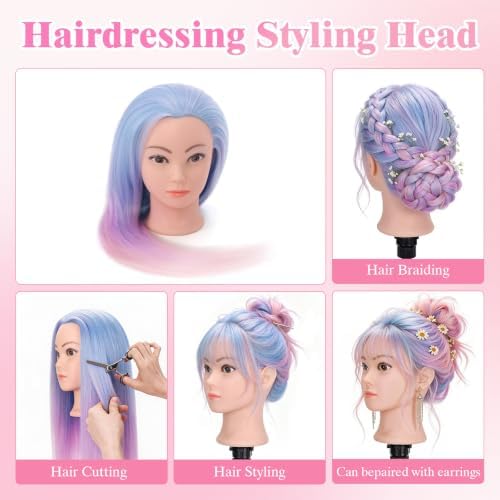 29''Mannequin Head with Hair,Colorful Mannequin Doll Head-Blue Purple Ombre - Image 5