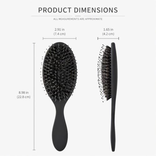 Boar Bristles Hair Brush for Women and Men, Detangling Hair Brush for Smoothing Massage Add Shine, Nylon&Boar Bristles Detangler brush for Hair Healthy (1 Pack-Black) - Image 2