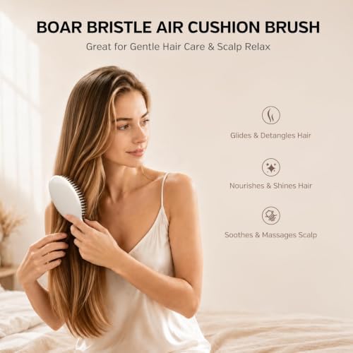 Boar Bristle Hair Brush for Detangling Hair, Smooth Shine & Scalp Massage - Image 2