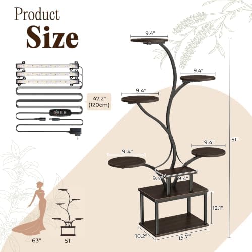PRAISUN 51 Inch Plant Stand with Grow Lights, 8 Tiered Indoor Plant Shelf - Image 7