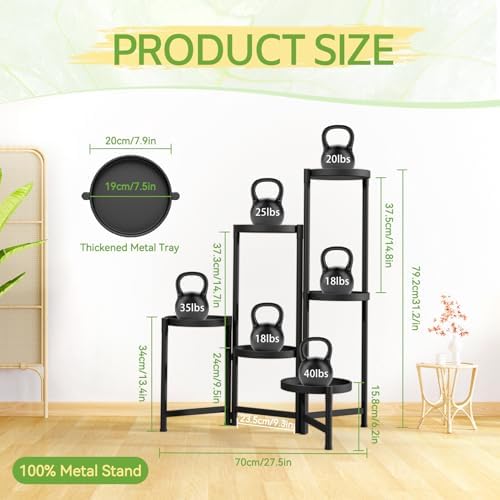 iDavosic.ly Plant Stand Indoor Outdoor, 6 Tier Metal Corner Shelf, Black - Image 3