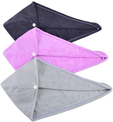 HOPESHINE Hair Drying Towel Twist Women's Soft Shower Microfiber Towels for Hair Turban Wrap Fast Drying Ultra Absorbent Cap Great Gift for Women (3-Pack Dark Grey+ Grey+Purple) by HOPESHINE