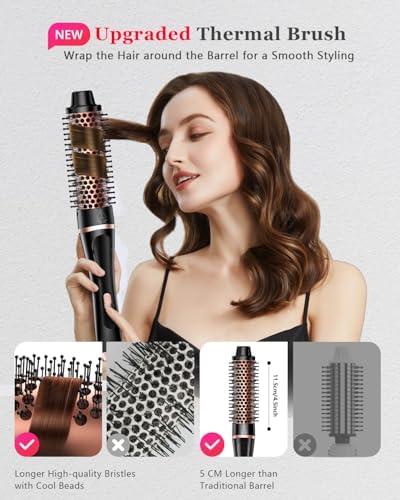 5 in 1 Curling Iron & Thermal Brush Set with 4 Interchangeable Ceramic Barrels (0.35”-1.25”) Fast Heat Dual Voltage Travel Hair Tools Birthday Gift for Women - Hair Curler Wand Kit for Curls & Blowout - Image 6