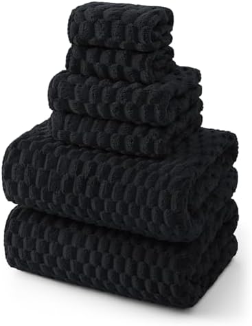 REDKISS Black Microfiber Towels Set of 6-35x70 Inches Oversized Bath Sheets, Extra Large Bath Towels Set of 6 for Adults, Super Soft Quick Dry Lint Free Absorbent Waffle Microfiber Shower Towels by REDKISSOnline
