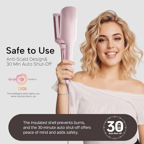 Crimper Waver Tool LENA S17S for Short to Medium Hair, Compact Styler with Titanium Barrel, Fast Heating, Adjustable Temperature, Anti-Scald Design, Auto Shut-Off, Negative Ions, Pink - Image 6