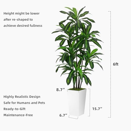 ASTIDY Artificial Plant 6FT Dracaena Fake Tree with White Tall Planter - Image 6