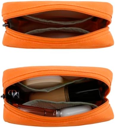 E-Tree Cute Small Makeup Bag,Cosmetic Toiletry Make up Skin Care Little Items Pouch for Purse,Zipper Mini Tech Charger Cable Electronic Organizer Case,Travel Accessories for Women Men Teen,Orange - Image 5