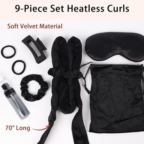 ZILAMPU Heatless Curls Overnight for Long Hair with Sleep Mask - Black - Image 4