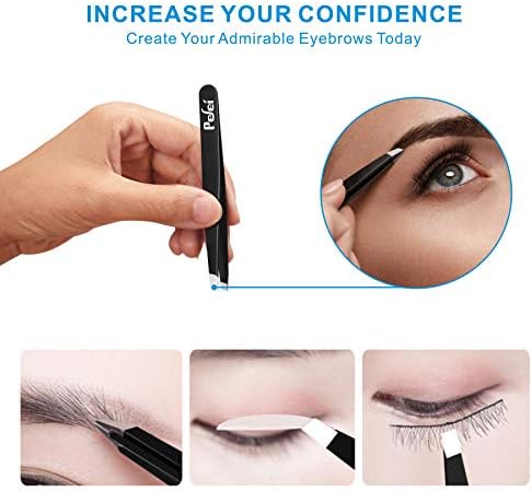 Pefei Tweezers Set - Professional Stainless Steel Tweezers for Eyebrows - Great Precision for Facial Hair, Splinter and Ingrown Hair Removal (Black) (Pack of 2) - Image 2