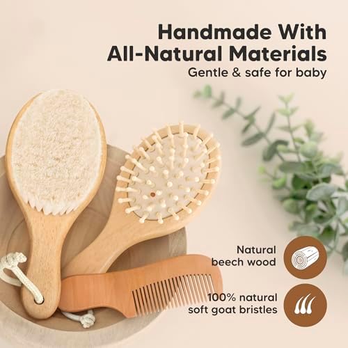 Wooden Baby Hair Brush Set for Newborns, Toddler Comb (Walnut, Petite) - Image 4