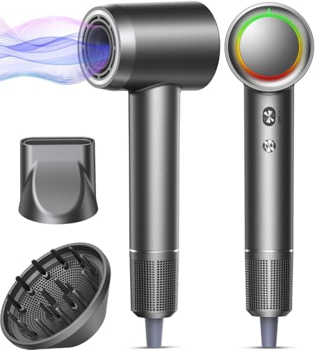 Fast Drying Without Extreme Heat, High-Speed Hair Dryer with 500M Negative Ions for Smooth, Frizz-Free Hair, Low-Noise Lightweight Blow Dryer with Diffuser & Concentrator, Gunmetal by AlloomProfessionalHairDryer