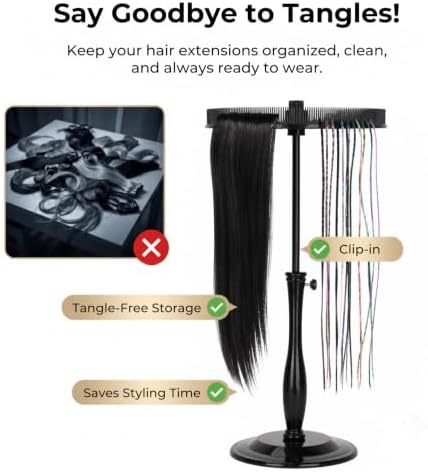 Adjustable Hair Extension Stand with Comb Disc for Clip-Ins, Black - Image 3
