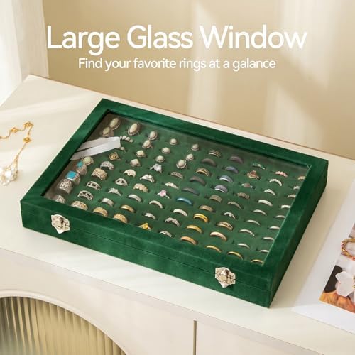 Frebeauty 100 Slots Ring Organizer Tray,Velvet Ring Box with Clear Lid - Image 4