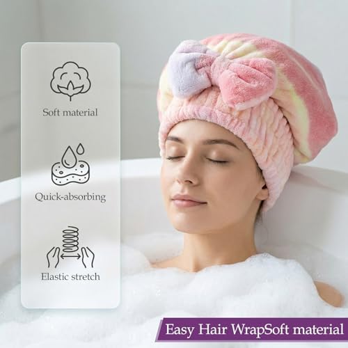 2 Pcs Ultra Absorbent Microfiber Hair Towel Wrap, Bow Tie Design Hair Drying Caps Quick Dry Hair Towel for Women Girls Long Curly Hair (Gradient) - Image 4