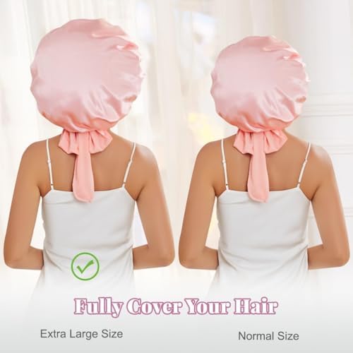 2 Pcs Large Satin Silk Bonnet for Sleeping Women, Adjustable Hair Bonnets with Tie Band, Silk Bonnet Sleep Cap for All Hair - Image 4