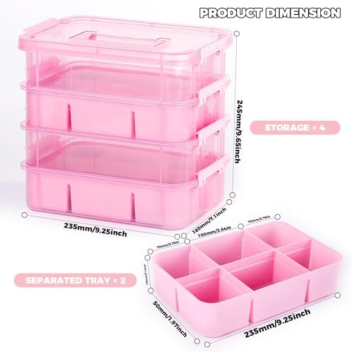 CraftGenes Art Supply Storage Organizer, 4-Tier 10 Qt Box, 2 Trays, Pink - Image 3