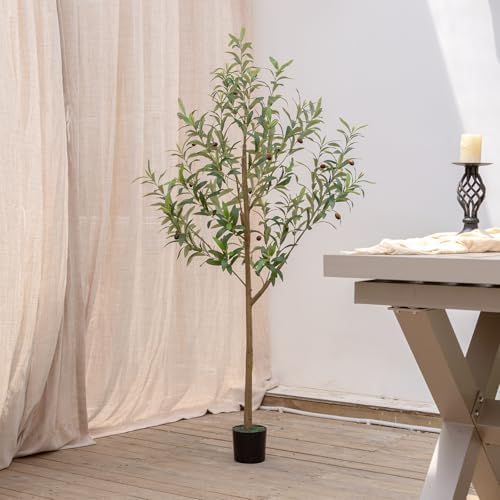5FT Olive Tree Artificial Indoor, 60in Tall Faux Olive Tree with Pot, Fake Potted Tree with Fruits for Home Office Decor - Image 4