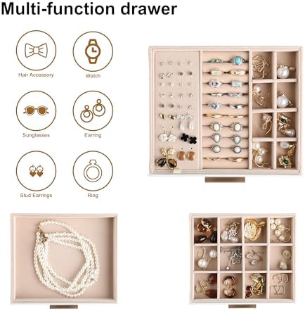 Frebeauty Jewelry Box for Women,Clear Lid Jewelry Organizer with 3 Drawers - Image 5