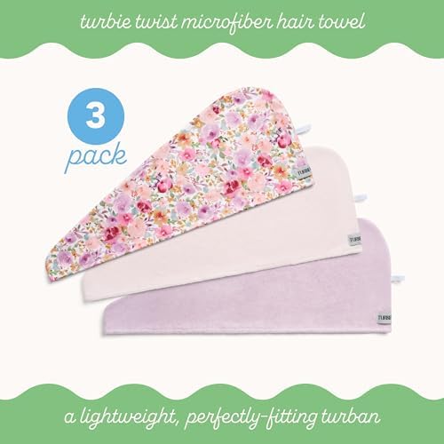 Turbie Twist Microfiber Hair Towel, Floral, Light Pink & Purple (3 Pack) - Image 3