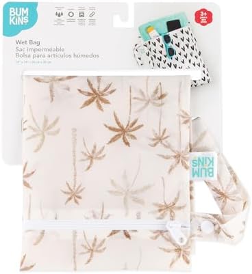 Bumkins Waterproof Wet Bag for Baby, Travel, Swim Suit, Cloth Diapers, Pump Parts, Pool, Beach, Gym Clothes, Toiletry, Hook to Stroller, Daycare, Zipper Reusable Wetdry Packing Pouch, Palm Trees - Image 6