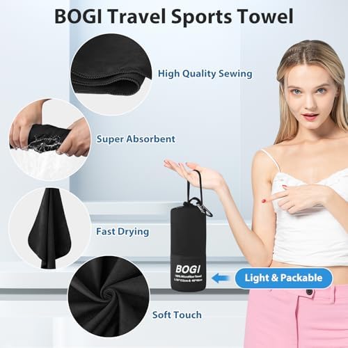 BOGI Microfiber Travel Sports Towel-Quick Dry Soft Lightweight Absorbent Compact for Camping Gym Beach Bath Yoga Backpacking (S:16''x32'',2Pcs-Black) - Image 3