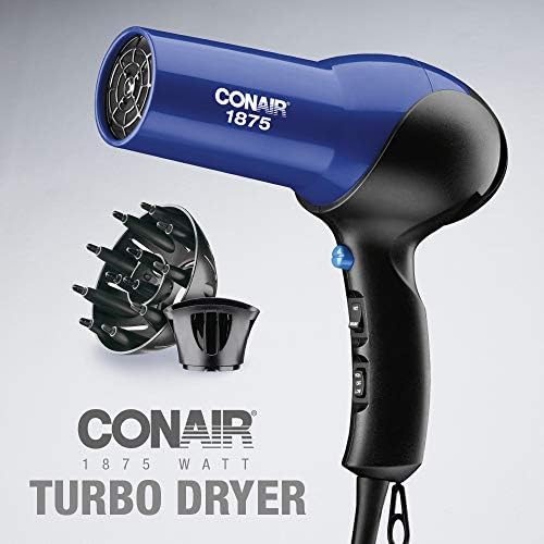 Conair Turbo 1875W Hair Dryer,Ionic Blow Dryer,Diffuser Hair-Dryer for Frizz F-ree Curls&Waves,Fast-Dry-Hair Dryers for Women,Hair-Dryer with Diffuser,Hair-Diffuser&Concentrator,Blue/Black,(Pack of 4) - Image 7