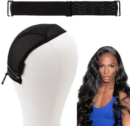 Adjustable Wig Cap with Anti-Slip Elastic Band Set, Breathable U Part Mesh Wig Cap Semi Spliced Caps with Strip Silicone Band for Lace Front & Closure Wigs All-Day Secure (13×6 in) by Boyiexin