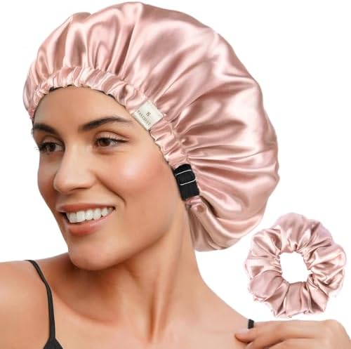 YANIBEST Adjustable Satin Bonnet Double Layer Hair Bonnet for Sleeping Bonnets for Women Hats Curly Natural Hair, Blush Pink by yanibest