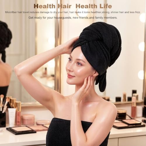 Microfiber Hair Towels, Waffle Hair Towel Set, Super Soft Highly Absorbent, Sturdy Quick Drying Turbans for Long, Thick, Curly Hair (2 Pack, 40" x 20") - Image 2
