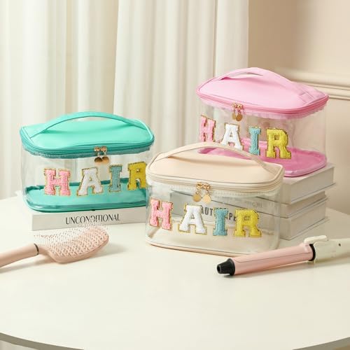 uekeboag Chenille Letter Clear Hair Makeup Bag(07Beige) - Image 4