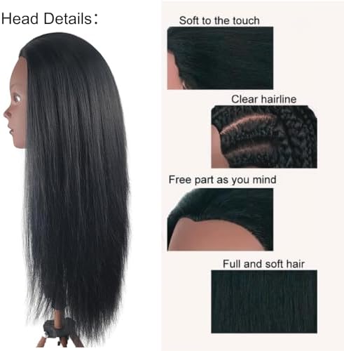 26-28 Inch Hair Mannequin Head Training Manikin Doll Head for Hairdressers Beginners Braiding Hair Salon Hairstyling Practice with 100% Yaki Synthetic Fiber - Image 2