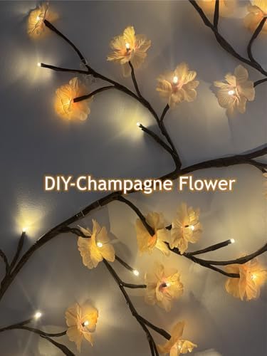 Willow Vine Branch Lights 6FT with Functional Remote, USB Powered DIY Flower Decorations Vines for Room Decor, Artificial Plants Tree Branches for Bedroom Wall Living Room Decor (DIY-Champagne Flower) - Image 2