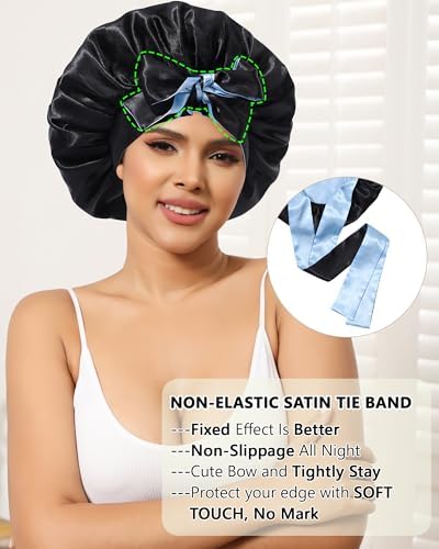 AWAYTR Double Layer Satin Bonnet for Women, Reversible Sleep Hair Wrap - Image 5