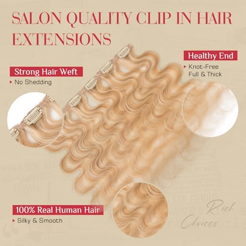Rich Choices Clip In Hair Extension Real Human Hair-Wave/Curly 6 Pcs Single Clip Hairs Extension for Women-Invisible Mini Clips in Hairpieces-14 Inch #18P613 Ash Blonde Highlighted Bleach Blonde - Image 3